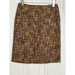 Cato Tweed Pencil Skirt Women Size 6 Red Yellow Brown Textured Knee Length